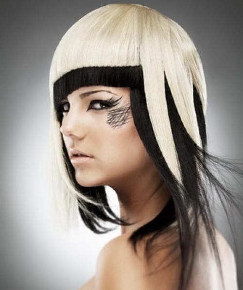 Покраска волос в два цвета черный и белый. Двухцветное окрашивание для коротких волос