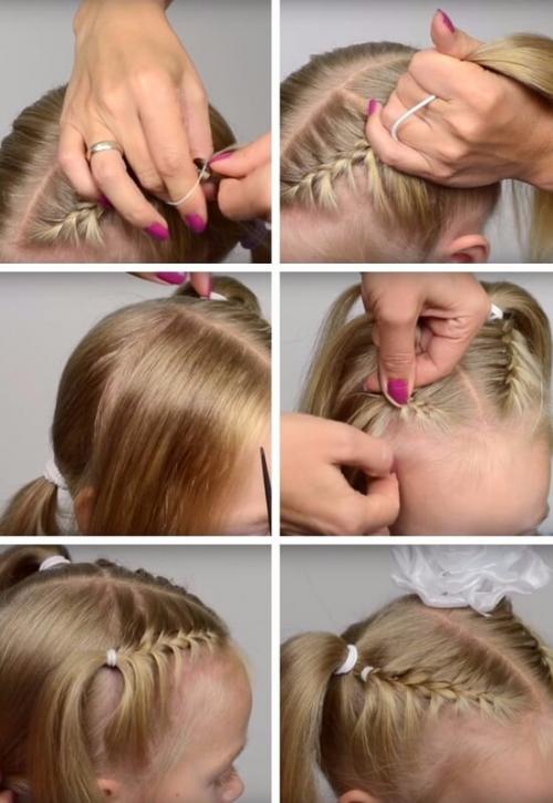 Прическа для девочек из хвостиков. Оригинальные хвостики 06