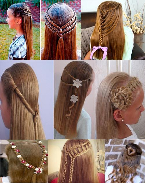 Для девочек прически на бок. Для коротких волос: с заколками крабиками, косички и хвостики