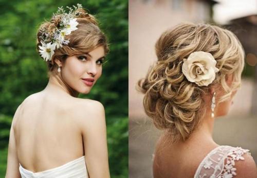 Низкая прическа на средние волосы. Свадебные прически на средние волосы 08
