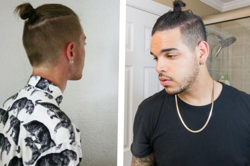 Мужская стрижка с выбриванием висков и хвостом. Прическа Top Knot