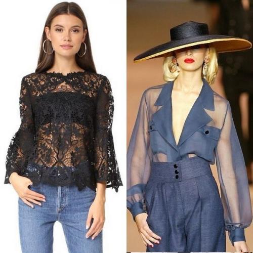 Синяя прозрачная блузка. Прозрачные блузки: модные фасоны и модели