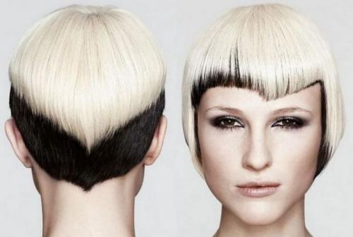 Покраска волос в два цвета черный и белый. Двухцветное окрашивание для коротких волос
