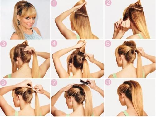 Прически с челкой на каждый день. Объемный хвост