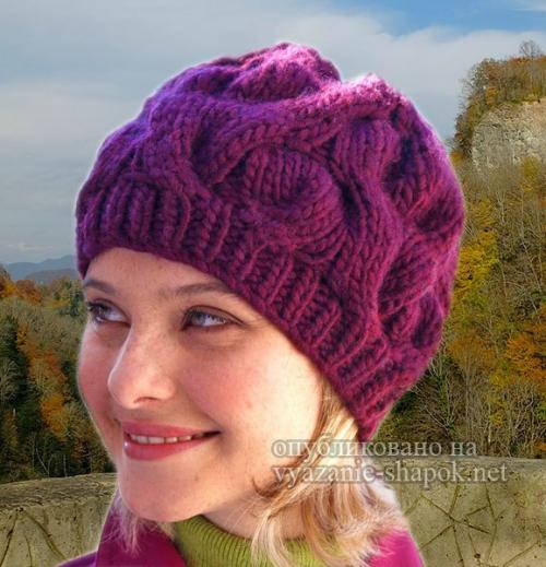 Шапка вязаная косами спицами женская схема. Удобная шапочка с объемными косами спицами