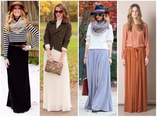 С чем носить юбку макси зимой 2019. Модные тенденции на юбки макси 2019