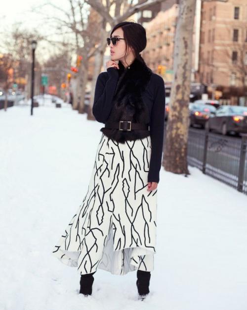 С чем носить юбку макси зимой. С чем носить длинные юбки зимой