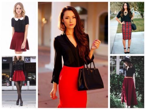 Красная юбка и черная блузка. Какую блузку надеть с красной юбкой