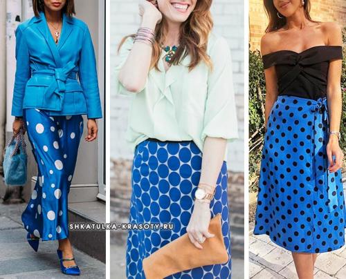 Красная юбка и черная блузка в горох. Цветовая палитра