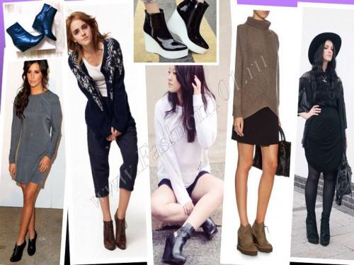 Ботильоны и платье до колена, как смотрится. Изящная танкетка