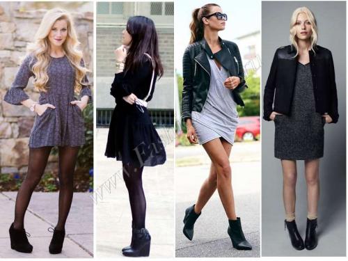 Ботильоны и платье до колена, как смотрится. Изящная танкетка