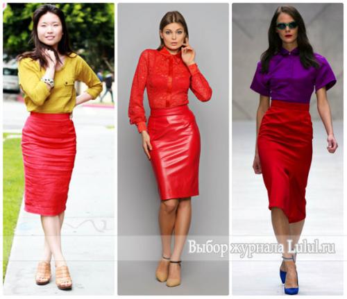 Можно ли носить красную юбку-карандаш с узорчатыми тканями. Блузка и красная юбка-карандаш