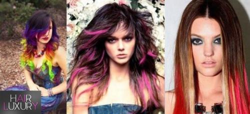 Цветные пряди на темных. Модные оттенки