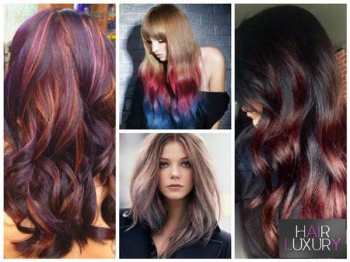 Цветные пряди на темных. Модные оттенки