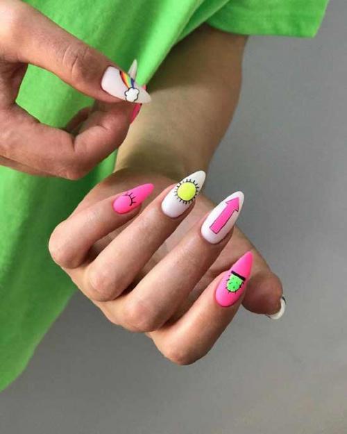 Яркий маникюр с рисунком. Яркий маникюр на длинные ногти: 100 фото, яркий дизайн ногтей