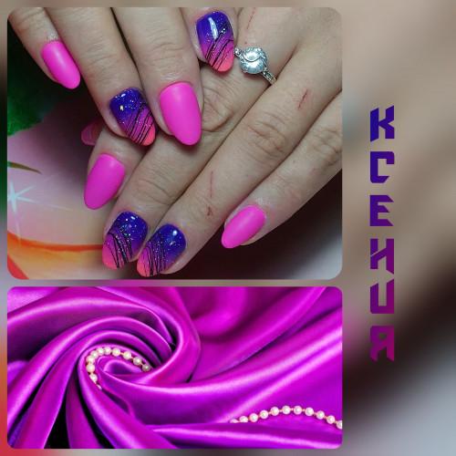 Маникюр с рисунком девушки. Яркий градиент в маникюре