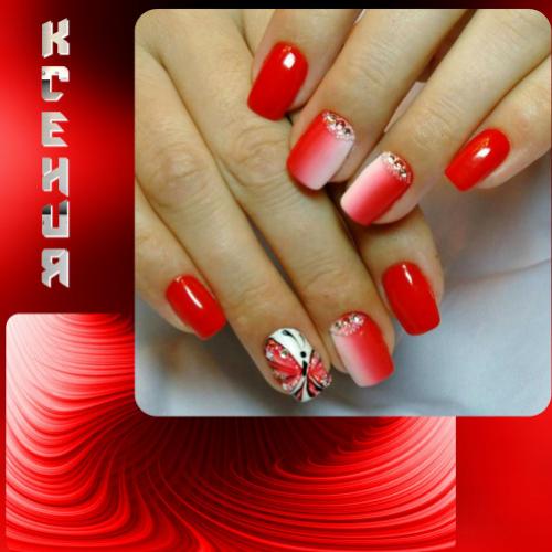 Маникюр с рисунком девушки. Яркий градиент в маникюре