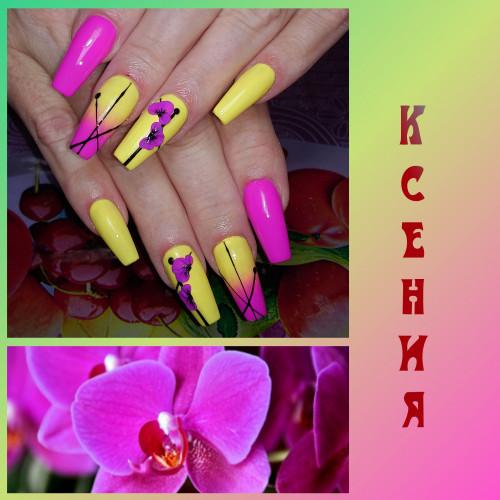Маникюр с рисунком девушки. Яркий градиент в маникюре