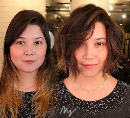 Градуированное каре с косой челкой. Градуированное каре с челкой