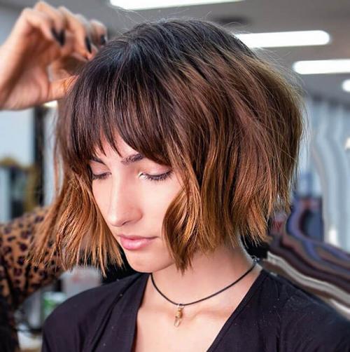 Градуированное каре с косой челкой. Градуированное каре с челкой