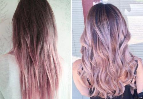 Пепельно розовое омбре на темные волосы. Варианты пепельного омбре