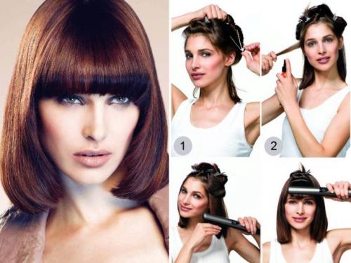 Стрижки каре удлиненное с косой челкой. Корректируем форму лица с помощью челки 20