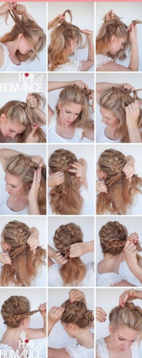 Высокая, романтическая, плетеная прическа. 02