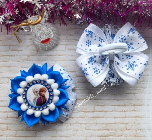 Новогодние бантики с любимыми героями мультфильма Холодное Сердце с Эльзой и Анной. 01
