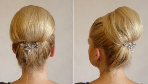 Высокая прическа на средние и длинные волосы. 06