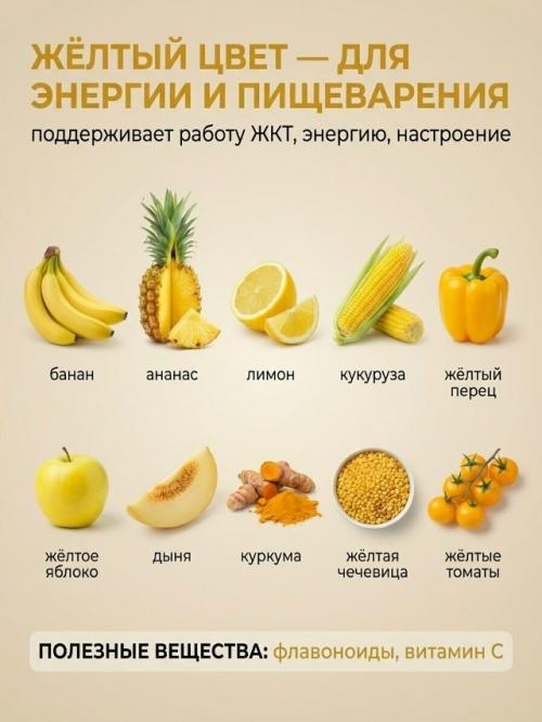 Лишь в том случае, если в вашей тарелке только один цвет - организм недополучает важные витамины. 03