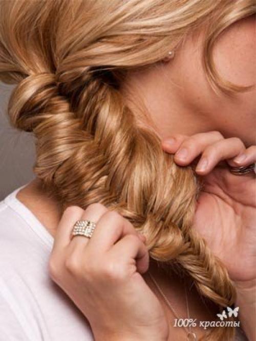 Прическа с плетением рыбий хвост. 03