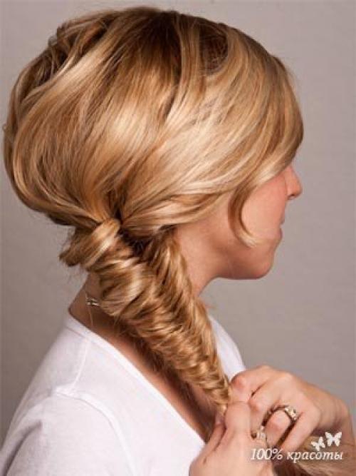 Прическа с плетением рыбий хвост. 02