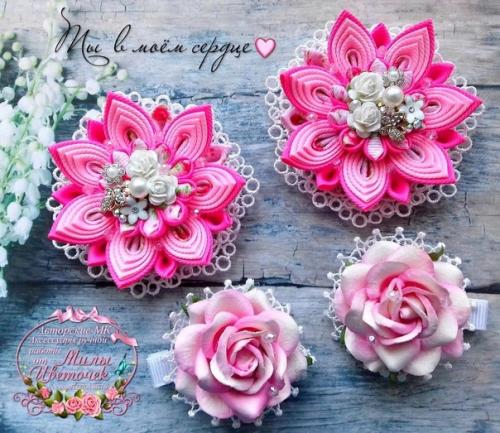 Аксессуары сделанные из цветных отрезков лент, называют канзаши. 08