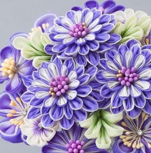 Цветы канзаши.  Канзаши - украшение для волос, используемое в традиционных японских прическах. 06