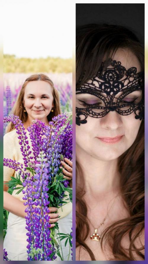 На фото справа красивая девушка, с профессиональным макияжем и прической.  