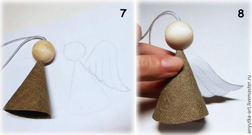 Сeребристый aнгел. Для ангела, помимо ткани, понадобится крупная деревянная бусина. 03 Сeребристый aнгел. Для ангела, помимо ткани, понадобится крупная деревянная бусина. 03