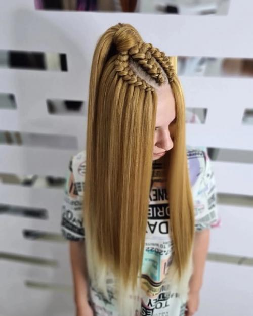 Водопад - интересная прическа из брейдов с выпуском канекалона. 01