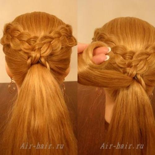 Отделите две пряди волос у обеих висков. 06 Отделите две пряди волос у обеих висков. 06