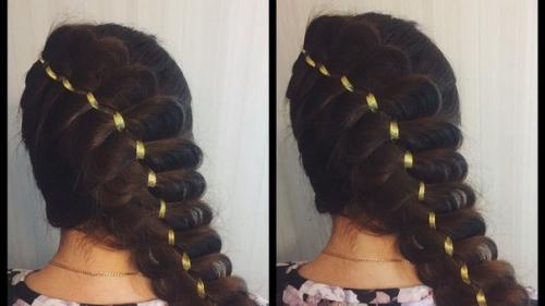 Коса из 3 прядей с лентой. 01