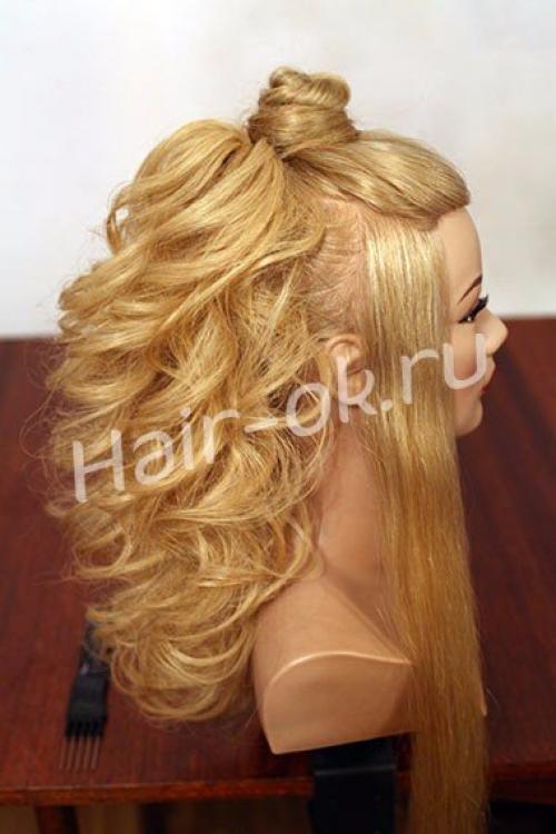 Пышная прическа на выпускной на основе хвостов. 06