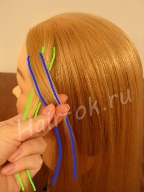 Прическа 2 улитки.  Разделите волосы на две зоны с помощью расчески с острым кончиком. 03