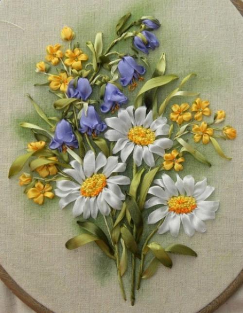 Ромашки. Вышивка атласным лентами. 06 Ромашки. Вышивка атласным лентами. 06