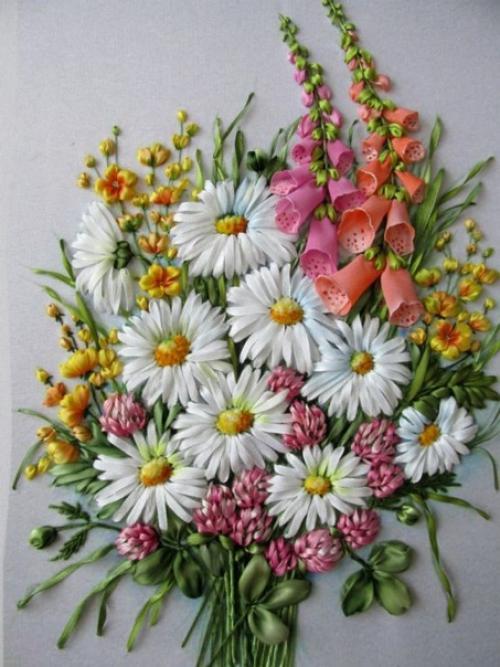 Ромашки. Вышивка атласным лентами. 02 Ромашки. Вышивка атласным лентами. 02