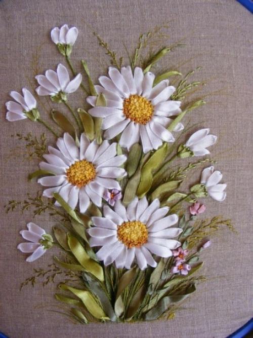 Ромашки. Вышивка атласным лентами. 03 Ромашки. Вышивка атласным лентами. 03