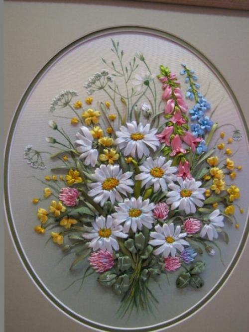 Ромашки. Вышивка атласным лентами. 05 Ромашки. Вышивка атласным лентами. 05