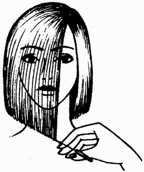 Женская стрижка каре с челкой на косой пробор. 04