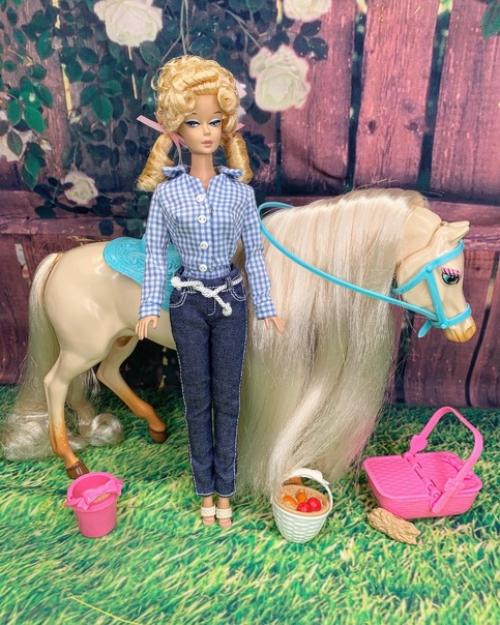 Первая куколка в стиле ретро, которую я хочу вам показать, это Hillbillies Barbie - деревенская девушка, которая всех покатила своей причёской. 01