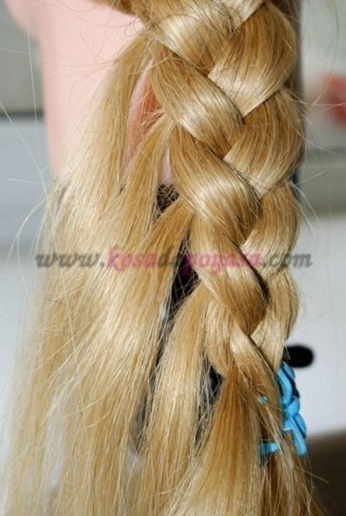 Французская коса с бантиками по диагонали. 06