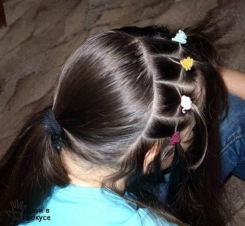 Причёска Змейка. Мы отделяем волосы с лобной части головы пробором. 01