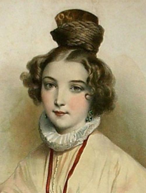 Прически с косами в 1830-х. в то время из кос делали совершенно невероятные конструкции. 07